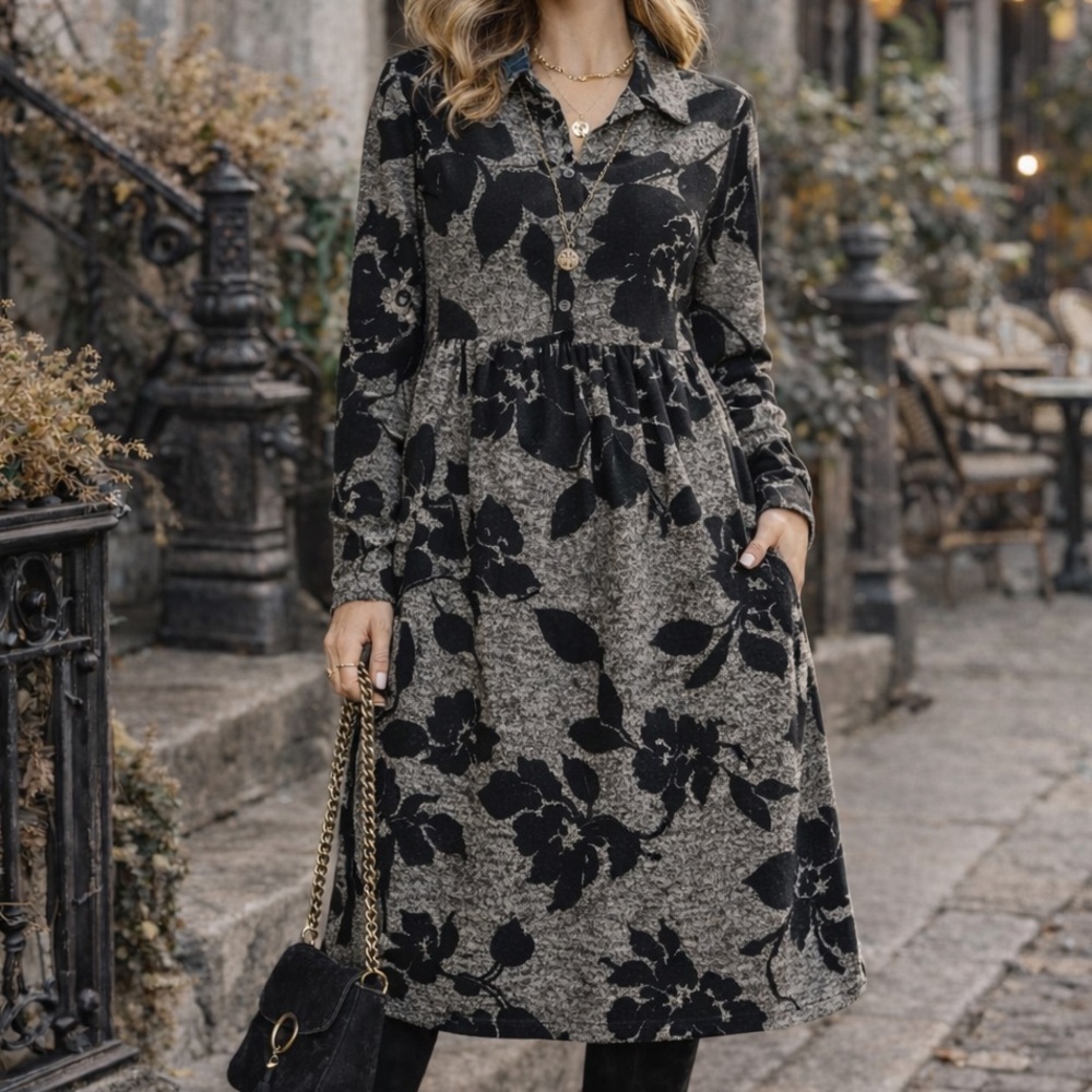 🖤🌿 Madison Leigh Boho Knit Dress | Textured Floral | Size 16